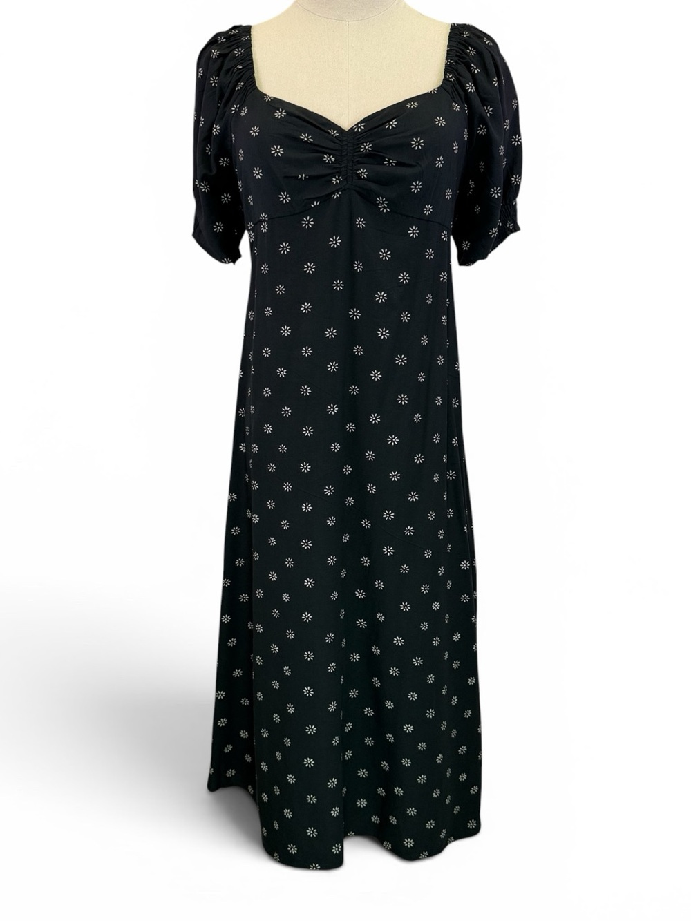 Madewell‎ Puff Sleeve Midi Dress Stardot Black & White Petite Floral Size P8